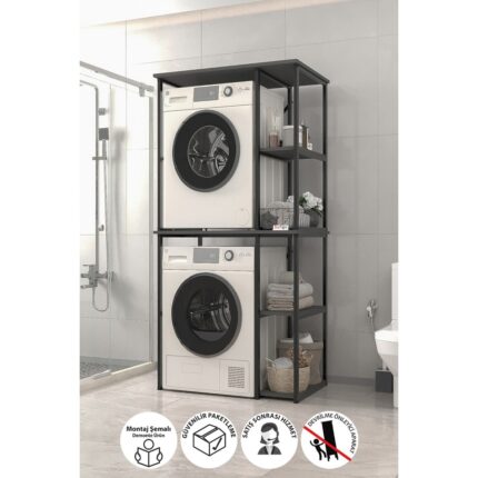 Bofigo Çamaşır Makinesi Dolabı Kurutma Makinesi Dolabı Metal Banyo Dolabı Mısra Antrasit