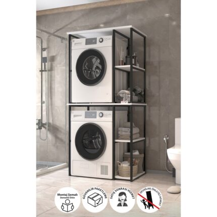 Bofigo Çamaşır Makinesi Dolabı Kurutma Makinesi Dolabı Metal Banyo Dolabı Mısra Beyaz