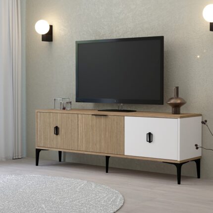 EVMO Home 3502 Neva Tv Ünitesi 150  cm  3 Kapaklı Beyaz - Yunus - Sepet - Görsel 3