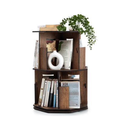 Vigo Wood 360 Derece Dönebilir Ahşap Kitaplık 2 Katlı Ceviz-DK20C