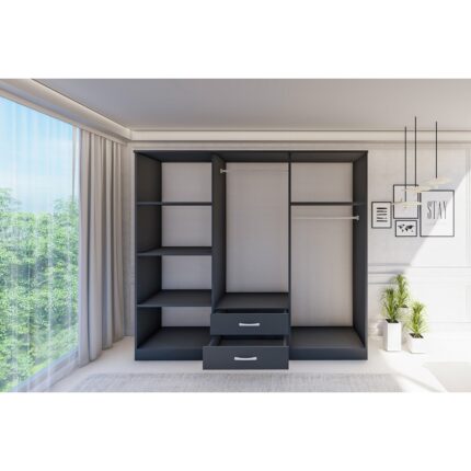 Metalia  gm 0034 Lüx Aynalı 6 Kapılı 2 Çekmeceli Antrasit Gri Gardırop - Görsel 3