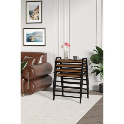 ED Efelez Design Zigon Sehpa , Aden 4'lü Tepsi Zigon Sehpa Takımı Siyah Metal - Barok Tabla - Görsel 3