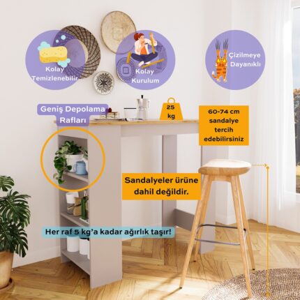 Bimossa L1120 Serina Bar Masası Sepet-Kumtaşı - Görsel 2