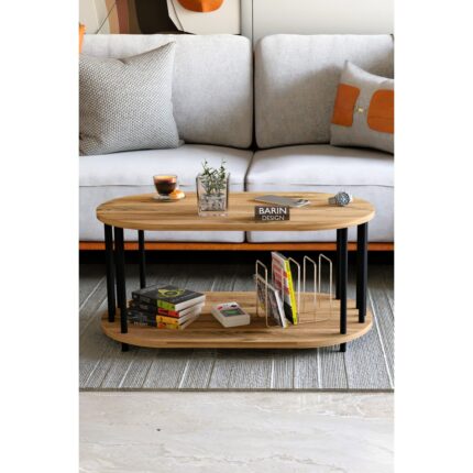 Barin Design Modern Oval Orta Sehpa Çift Katlı Metal Ayaklı Salon, Ofis, Dekoratif Sehpa, Kahve Sehpası - Görsel 2