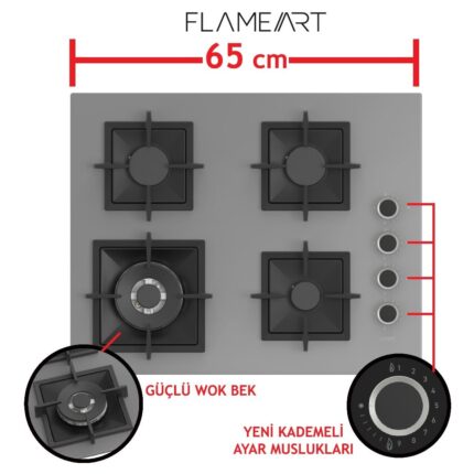 Ferre Steamart-Fryart-Sılentart Serisi Gri Set (SC408-WFA + QEP64CPR +D065-SA) - Döküm Izgara / 65 cm Ocak - Görsel 3