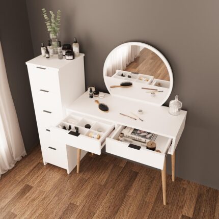 Bimossa Lucy Makyaj Masası Takımı T1050 – Beyaz  Aynalı, Çekmeceli Dolaplı Set - Görsel 4