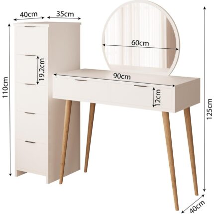 Bimossa Lucy Makyaj Masası Takımı T1050 – Beyaz  Aynalı, Çekmeceli Dolaplı Set - Görsel 5