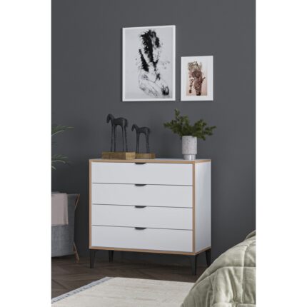 Sarmobi Arden 4 Çekmeceli Beyaz Şifonyer 90x88x40 cm Modern Tasarım ve Fonksiyonel Depolama - Görsel 3