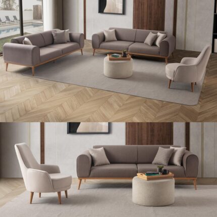 Edsy Home Rebull 3+3+1+1 Koltuk Takımı Kahverengi + Sütlü Kahve