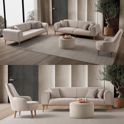 Edsy Home Rebull 3+3+1 Koltuk Takımı Sütlü Kahve
