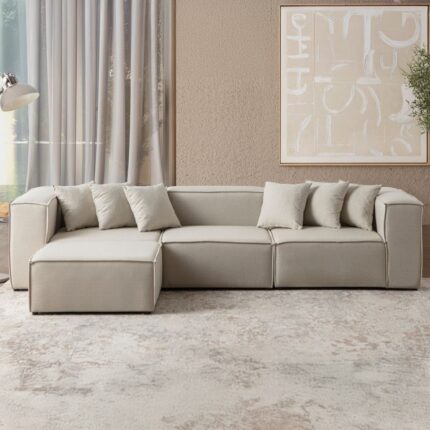 Edsy Home Mira Relax 4 Modül Köşe Koltuk ( Krem ) Keten Kumaş - Görsel 3