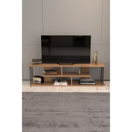 Gold Falez Tv Sehpası  Raflı 140 cm Gzd Tv Ünitesi  Atlantik Ceviz - Görsel 4