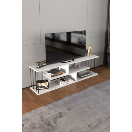 Gold Falez Tv Sehpası Tv Ünitesi Raflı 140 cm Gzd Beyaz - Görsel 3
