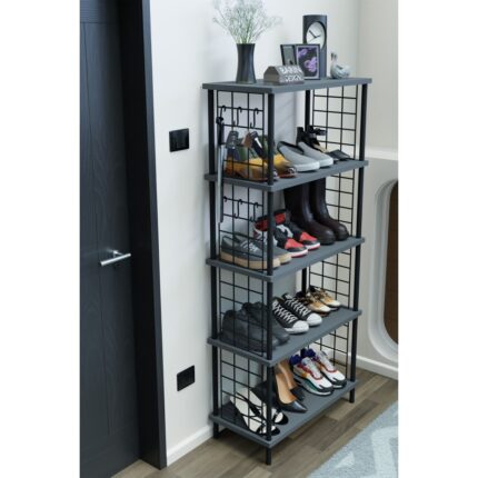 Barin Design 5 Raflı Telli Çevir Kur Çok Amaçlı Ayakkabılık ve Düzenleyici Raf Ünitesi Antre, Banyo, Balkon, Ofis