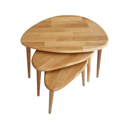 Faw Decor 3'lü Zigon Sehpa %100 Masif Doğal Ahşap Asimetrik Naturel Modern Misafir Yan Sehpa Seti - Görsel 2