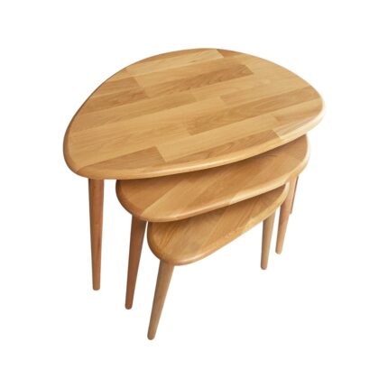 Faw Decor 3'lü Zigon Sehpa %100 Masif Doğal Ahşap Asimetrik Naturel Modern Misafir Yan Sehpa Seti - Görsel 3