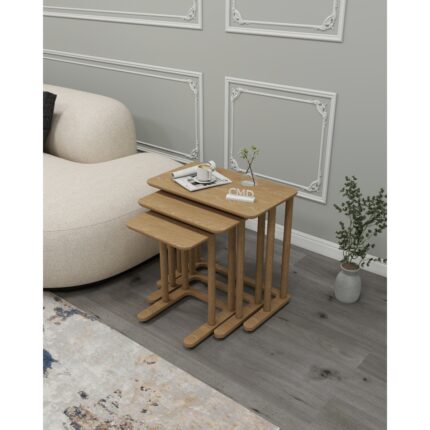 Cmd Wood Modenza Zigon Sehpa – Modern 3’lü Sehpa Seti Ahşap Görünümlü Minimal Tasarım Salon & Oturma Odası - Görsel 4