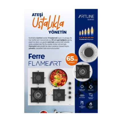 Ferre Fryart Artline Steam QEP64CPR - SC408-WFA - D065-SA 9 Prog. Dijital Turbo Ankastre Set - Gri - Görsel 5