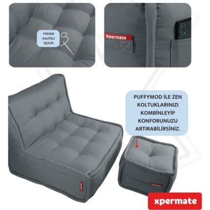 Xpermate x permate Puffymod Dekoratif Kare Puf Orta Sehpa Ayak Uzatma Puf 40 x 40  cm  Gri - Görsel 3