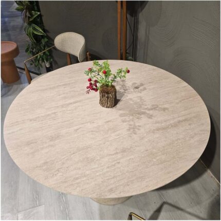 Gazzini Furniture Lucca Yuvarlak Traverten Masa, Konik 120X120 - Görsel 4