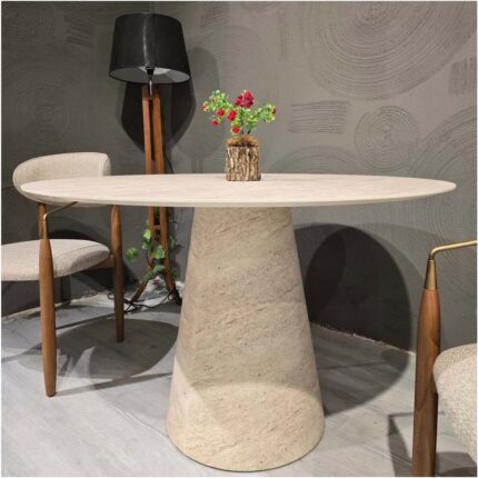 Gazzini Furniture Lucca Yuvarlak Traverten Masa, Konik 120X120 - Görsel 5