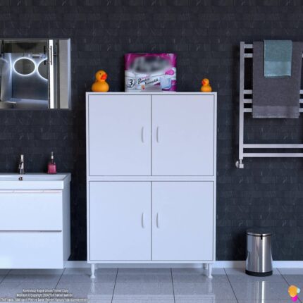 Modilayn İLKİM 90x138x32,5 cm Ekstra Düzen İçin Kullanışlı 4 Kapak 4 Bölmeli Banyo Mutfak Dolabı - Görsel 3