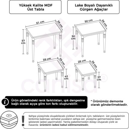 Canisa Concept Zeyra Serisi 1.sınıf Mdf ve Lake Boya Avangart 4'lü Zigon Sehpa Takımı - Görsel 5