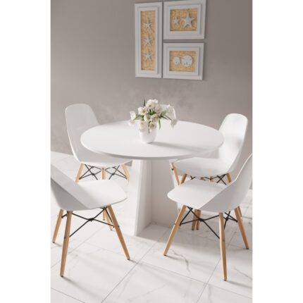 HMC Decor Modern Yuvarlak 100CM Yemek Masası-Mutfak Masası (Sandalyeler Temsilidir) Mat Beyaz Yuvarlakmasa, One Size - Görsel 5