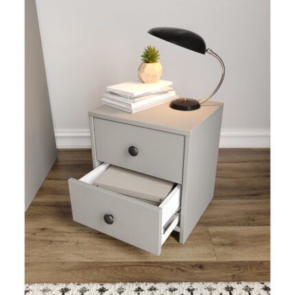 Cabinse %100 Mdf 2 Çekmeceli Komodin Gri-Soft Beyaz - Görsel 2