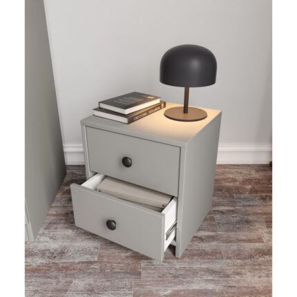 Cabinse %100 Mdf 2 Çekmeceli Komodin Gri-Soft Beyaz - Görsel 4