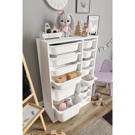 Baby Darling Mdf - Large Duo 14 Sepetli Oyuncak Dolabı  Beyaz - Görsel 4