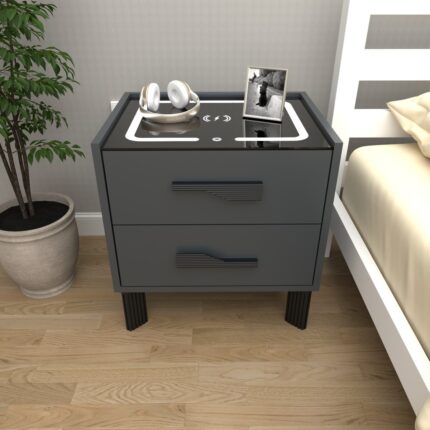 Decobox Diamond Antrasit Ledli Şarj Üniteli ve Bluetooth Hoparlörlü Komodin - Görsel 4
