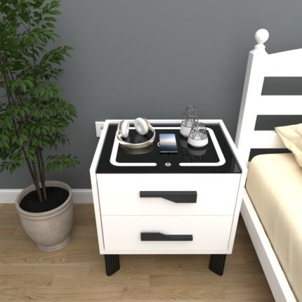 Decobox Diamond Beyaz Ledli Şarj Üniteli Komodin