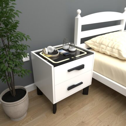 Decobox Diamond Beyaz Ledli Şarj Üniteli Komodin - Görsel 4