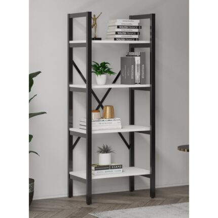 Mebars Ayşa Kitaplık Metal Aksamlı Açık Raf Organizer Ofis Ev 4 Raflı Kitaplık  150X60 cm