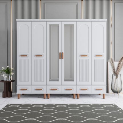 Monzio Otto 6 Kapaklı Çekmeceli Gardırop Tamamı Mdf (Beyaz)