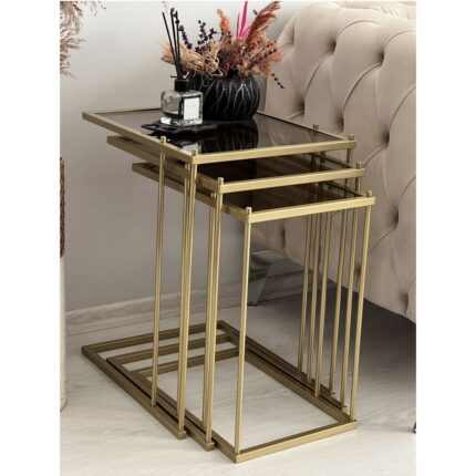 AssuCass Brad 3'lü Metal Zigon C Sehpa Gold-Bronz