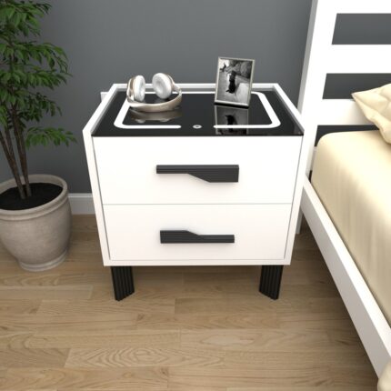 Decobox Diamond Beyaz Ledli Komodin