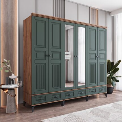 Monzio Terra 6 Kapaklı Çekmeceli Gardırop Tamamı Mdf (Yeşil) - Görsel 2