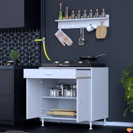 Modilayn QPLAS (XXL) Set Ocak Altı Dolap 75x88x56 cm. Çekmeceli, kapaklı, raflı ve baharat raflı. - Görsel 4