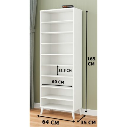 Aeka AE-1088 Patentli Imaj Beyaz Ayakkabılık, 9 Raflı, Ayaklı, 4 Kapaklı Çok Amaçlı Dolap, Kiler Dolabı - Görsel 3