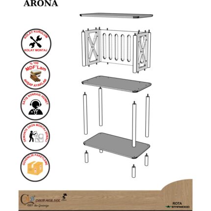 Cmd Wood Arona Çok Amaçlı 3 Katlı Ahşap Raf – Mutfak, Balkon, Ofis, Otel Kullanımına Uygun Organizer - Görsel 4