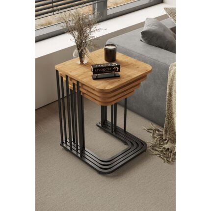 Home Plus Mobilya 4'lü Tekerlekli Zigon Sehpa Siyah Ayak Atlantik Çam 18 mm Mdf