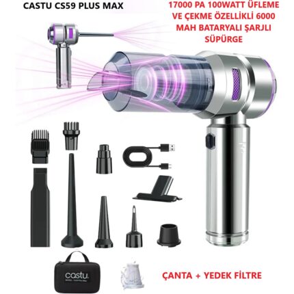 Castu CS59 Plus Max 17000 Pa 100 Watt Şarjlı Süpürge