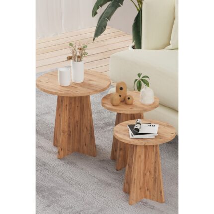 HMC Decor 3'lü Mantar Zigon Iskandinav Stili Sehpa Takımı - Görsel 4