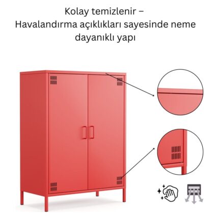 Furni 24 Pera Metal Dolap 2 Kapılı 80,50 x 40 x 109,50 cm - 9 Renk Seçeneği Bulunmaktadır - Görsel 5