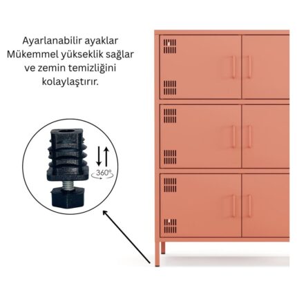Furni 24 Pera Metal Çok Gözlü Dolap, 6 Kapaklı 80,50 x 40 x 109,50 cm - Görsel 4