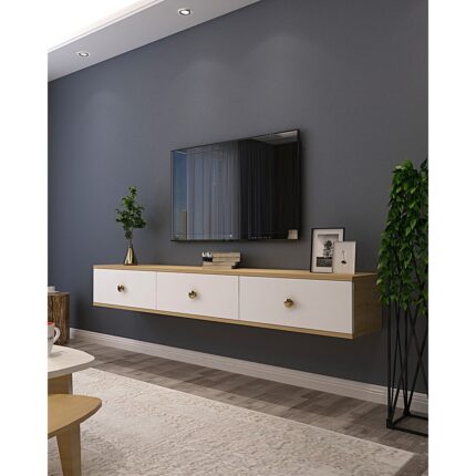 Ceneyra TDA1801DB- Zuzu Duvara Montaj Tv Stand 180CM Safirmeşe- Beyaz - Görsel 2