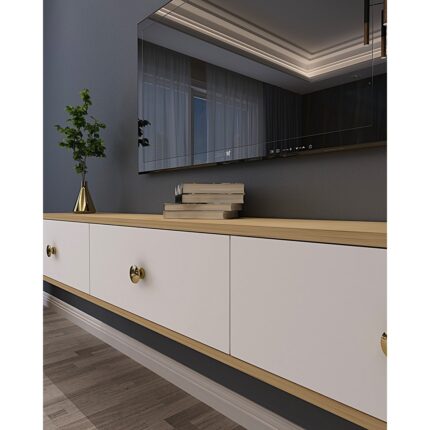 Ceneyra TDA1801DB- Zuzu Duvara Montaj Tv Stand 180CM Safirmeşe- Beyaz - Görsel 3