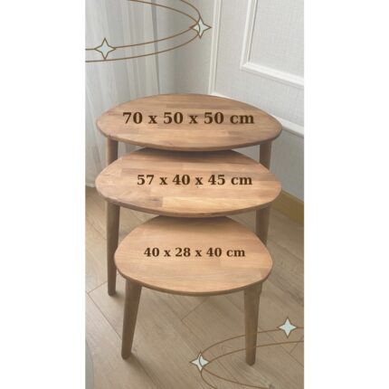 Masif Special Kayın Masif Ahşap 3'lü Zigon Sehpa Seti, Yuvarlak Modern Tasarım, Doğal Ahşap Sehpa Takımı , 3 lü Şamdan Set hediye - Görsel 5